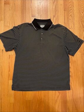 Champions Tour Black Polo with Thin White Stripes